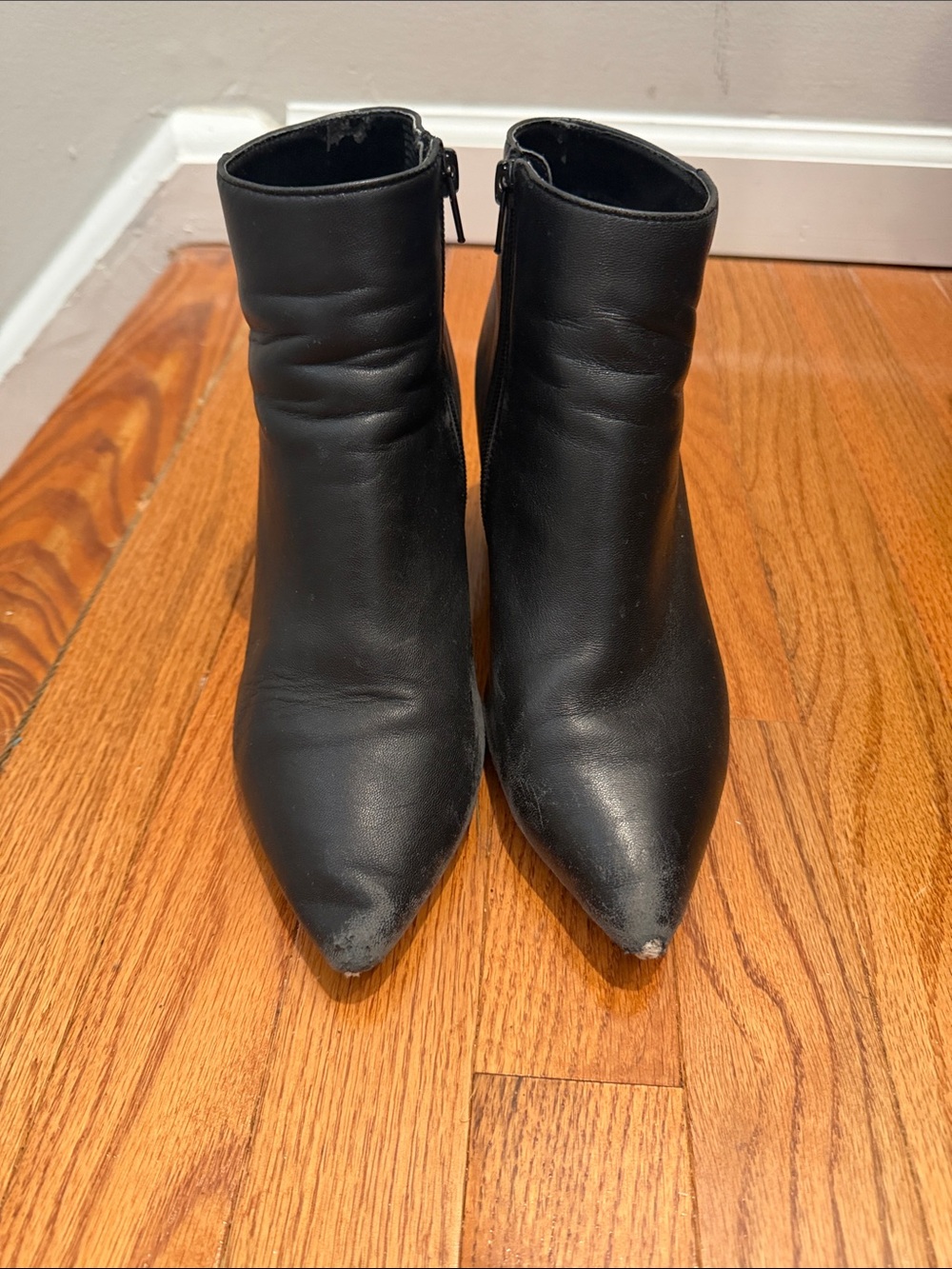 Black Women's Pointed Toe Ankle Boots - Classic Leather Look